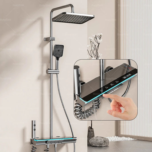 Bathroom Shower System Set Display Ambient Lighting Effect Piano Keys Multifunctional  Hot and Cold Water Pressurize Shower Set