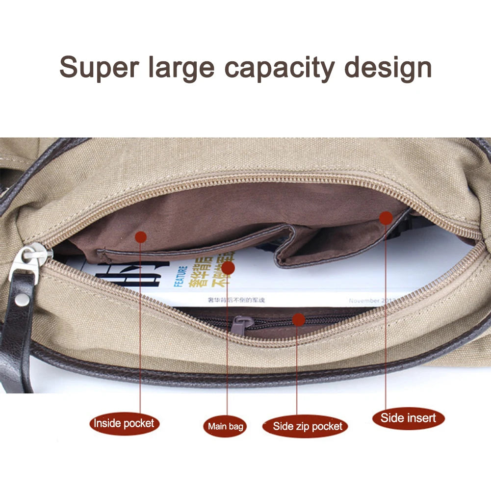 Unisex Canvas Shoulder Bags with Large Capacity and Multi Pockets Adjustable Strap for School and Work Activities