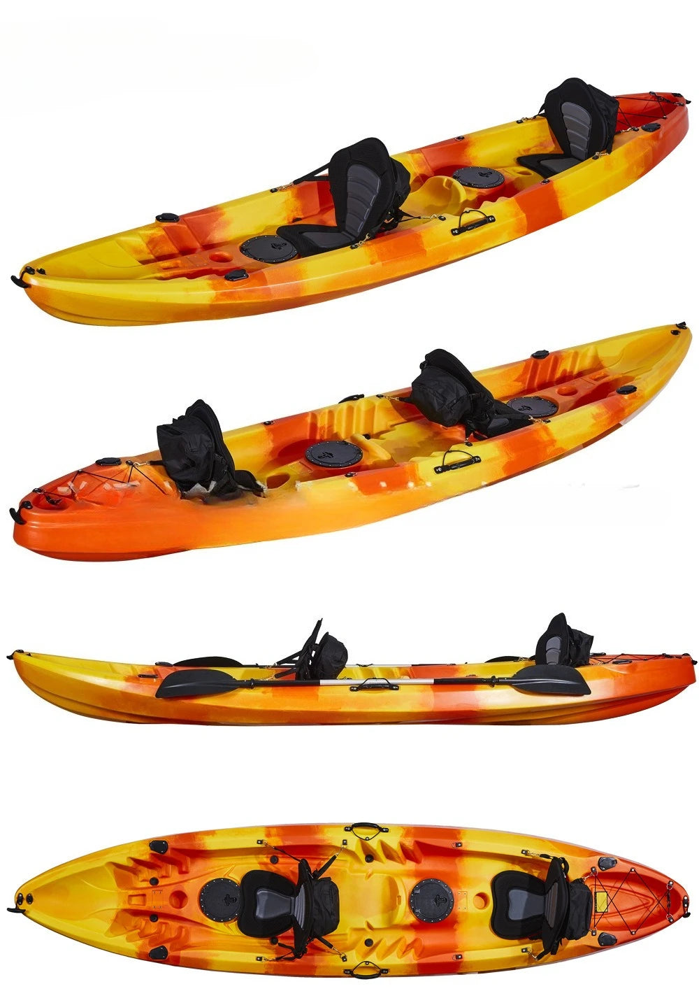 Double Seater 2 Person Kayak for Fishing Surfing with Paddle Plastic Sit on Top Kayak Rowing Boats 2 Fishing Rod Racks