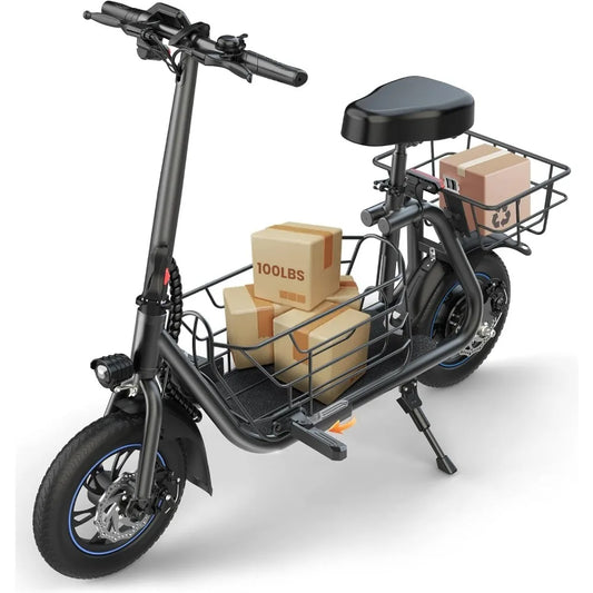 Electric Scooter with Seat for Adults, 550W Powerful Motor, 20-Mile Range, Speed up to 18.6MPH, Ample Storage for Pets & Cargo