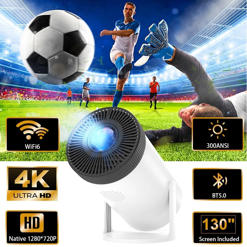 Portable 4K Home Cinema Projector HY300 Android OS 300 ANSI Lumens Dual-Band WiFi 6 Bluetooth 5.0  1080P Phone Screen Mirroring