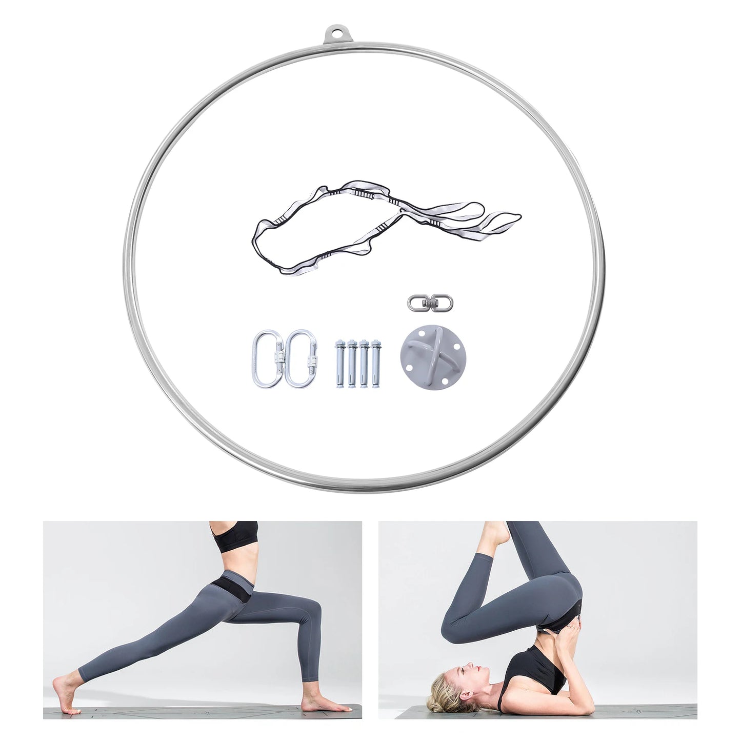 90cm/35.43in Stainless Steel Professional Aerial Lift Rings 253Lbs Max Load-Bearing Capacity,  for Dance Fitness Performance