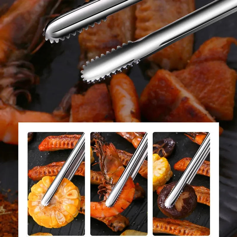 Stainless Steel Grill Tongs BBQ Steak Food Clip Bread Tong Cooking Outdoor Grilling Non-stick Steak Clamp Kitchen Gadgets