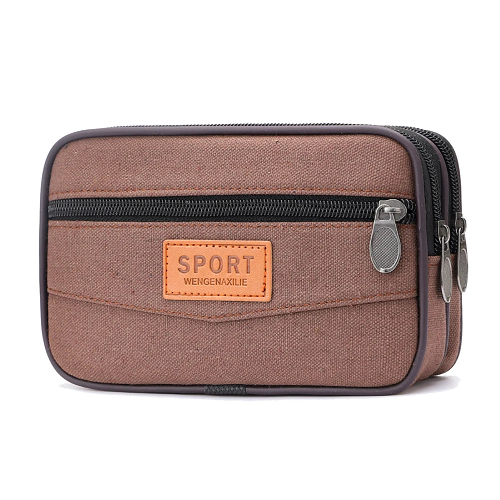 Men Outdoor Sports Waist Bag with Multi Pockets Canvas Change Pouch Coin Pocket Bag Zipper Coin Purse for Coins for Best Gift