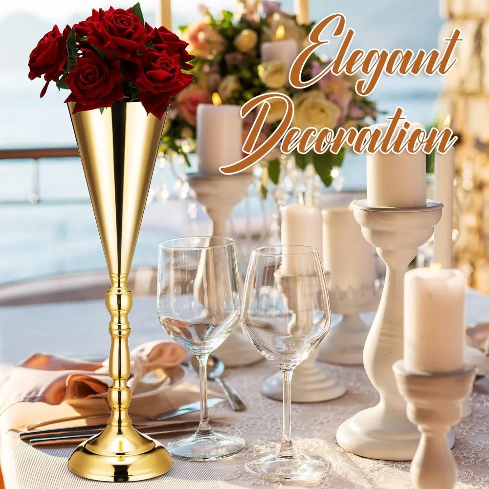 20 Pcs 16.5 Inches Tall Gold Vase Centerpiece Wedding Metal Flower Arrangement Stand Trumpet Vase Tabletop