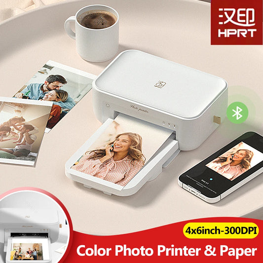 300DPI Color Photo Printer HPRT CP4100 Desktop Household Thermal Sublimation Wireless Printing or 4X6 inch Photo Paper Ribbon