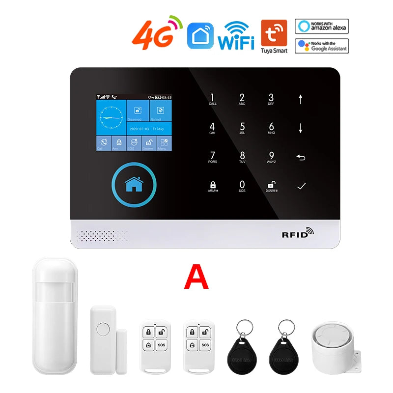 Wireless Security-Protection WiFi+GSM/4G&2G Smart Home&Tuya App Alexa Home Security Alarm System 433Mhz Remote Operation