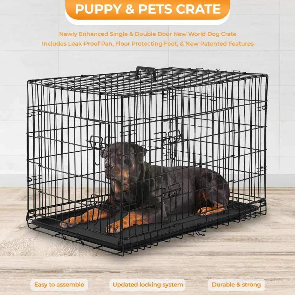 Large Dog Crate Kennel for Medium Large Dogs Metal Dog Cage Double-Door Folding Travel Indoor Outdoor Puppy Playpen