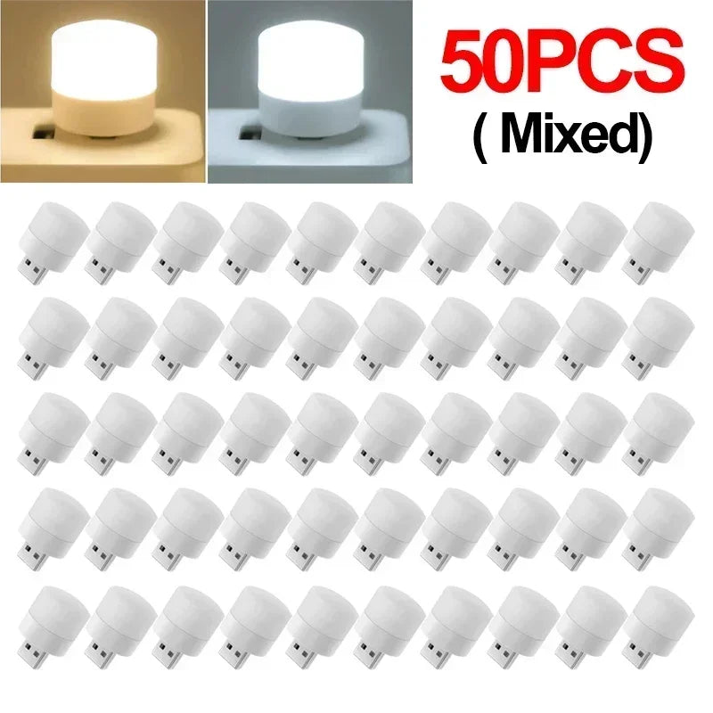1-50pcs Mini USB Night Lights Warm White Eye Protection Book Reading Light PC Mobile Power USB Plug LED Charging Lamps Wholesale