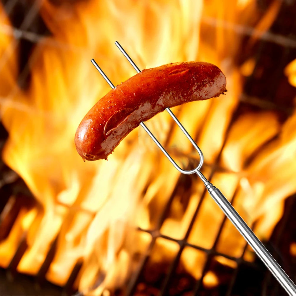 BBQ Fork Barbecue Cookware Outdoor Roasting Sticks Telescopic U-Shaped Camp Tool for Household Kitchen BBQ Supplies