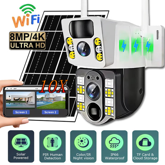 8MP 4K Smart Home Security Camera HD Solar Camera CCTV Video Surveillance Waterproof Human Detection 2 Way Audio IP WIFI Cameras