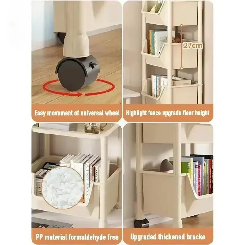 Storage Rack Large Capacity with Wheels Narrow Slit Bookshelf Storages Cart Multi Layer Plastic Living Room Home Organizers