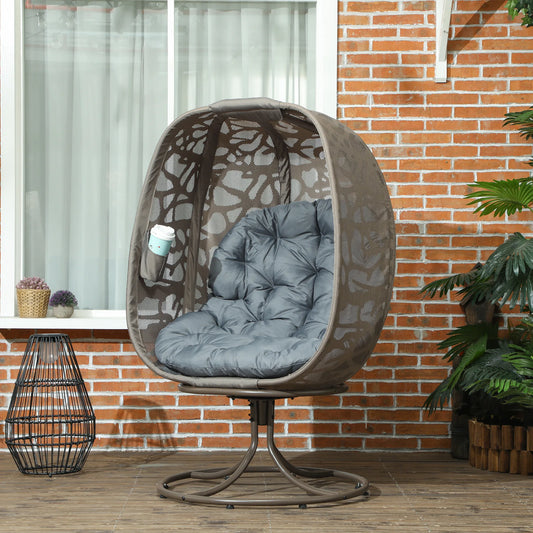 Outsunny Swivel Egg Chair with Cushions, Foldable Basket Seat and Metal Frame, Indoor Outdoor Lounge Chair for Balcony, Patio
