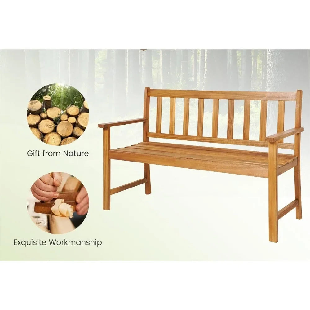 2-Seater Garden Bench,  Acacia Wood Patio Park Bench Chair , Outdoor Furniture Leisure Porch Seating for Backyard Porch Balcony