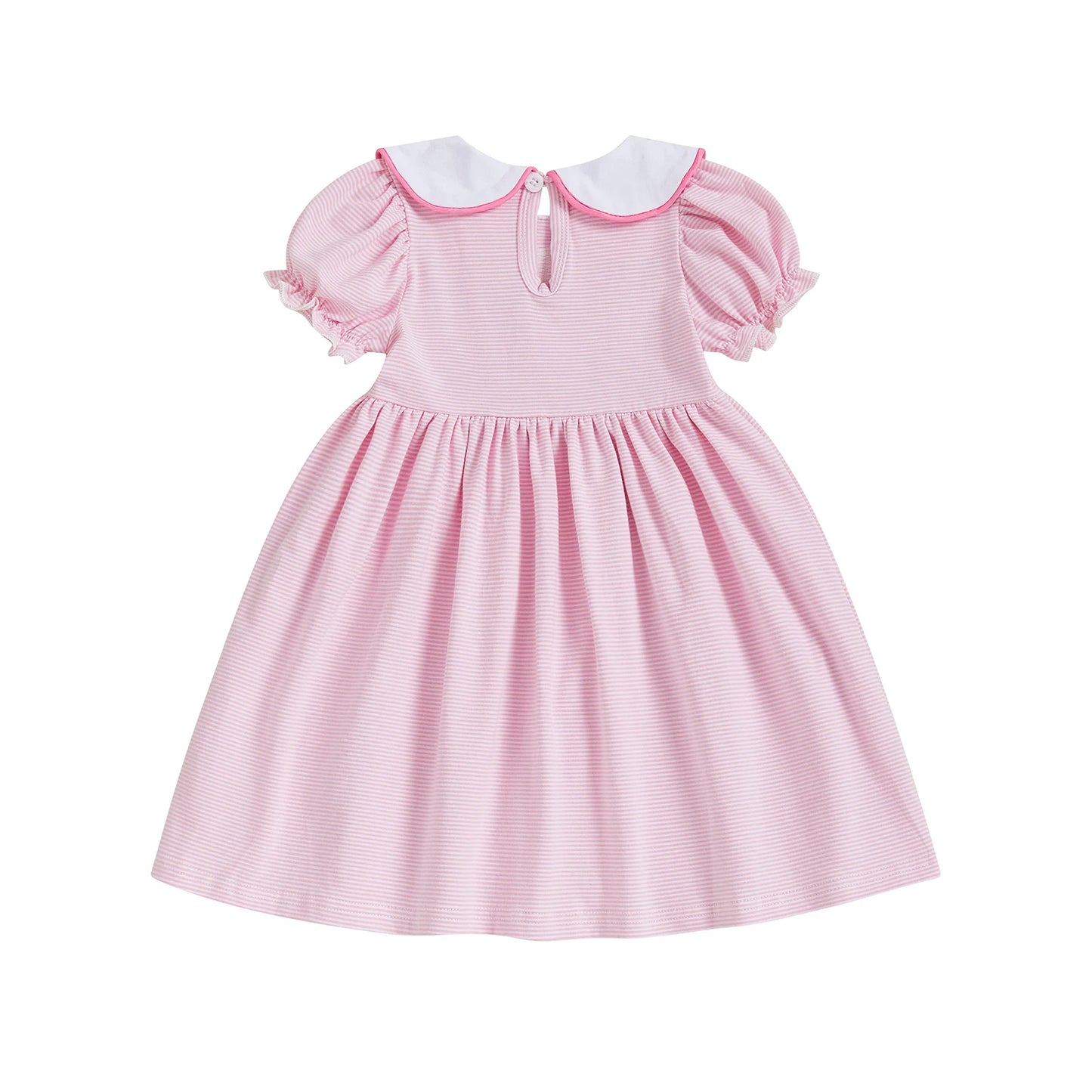 Girl Back to School Dress Striped Apple Pencil Embroidered Doll Collar Short Sleeve A-line Dress Cute Toddler Summer Clothes