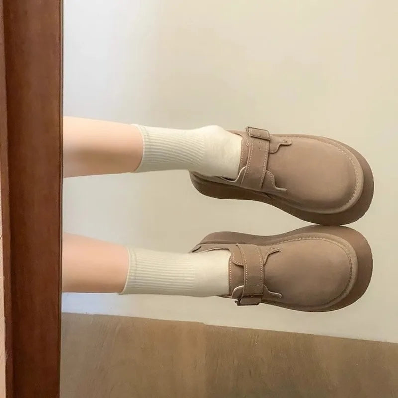 Women's Shoes Platform Female Footwear Casual Sneaker Round Toe Loafers with Fur Shallow Mouth Slip-on All-Match Clogs Dress New