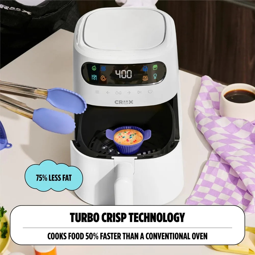 3.0 QT Digital Air Fryer, Touch Screen Temperature Control, Timer and Auto Shut-off, Fully Programmable, Silicone Cupcake Molds