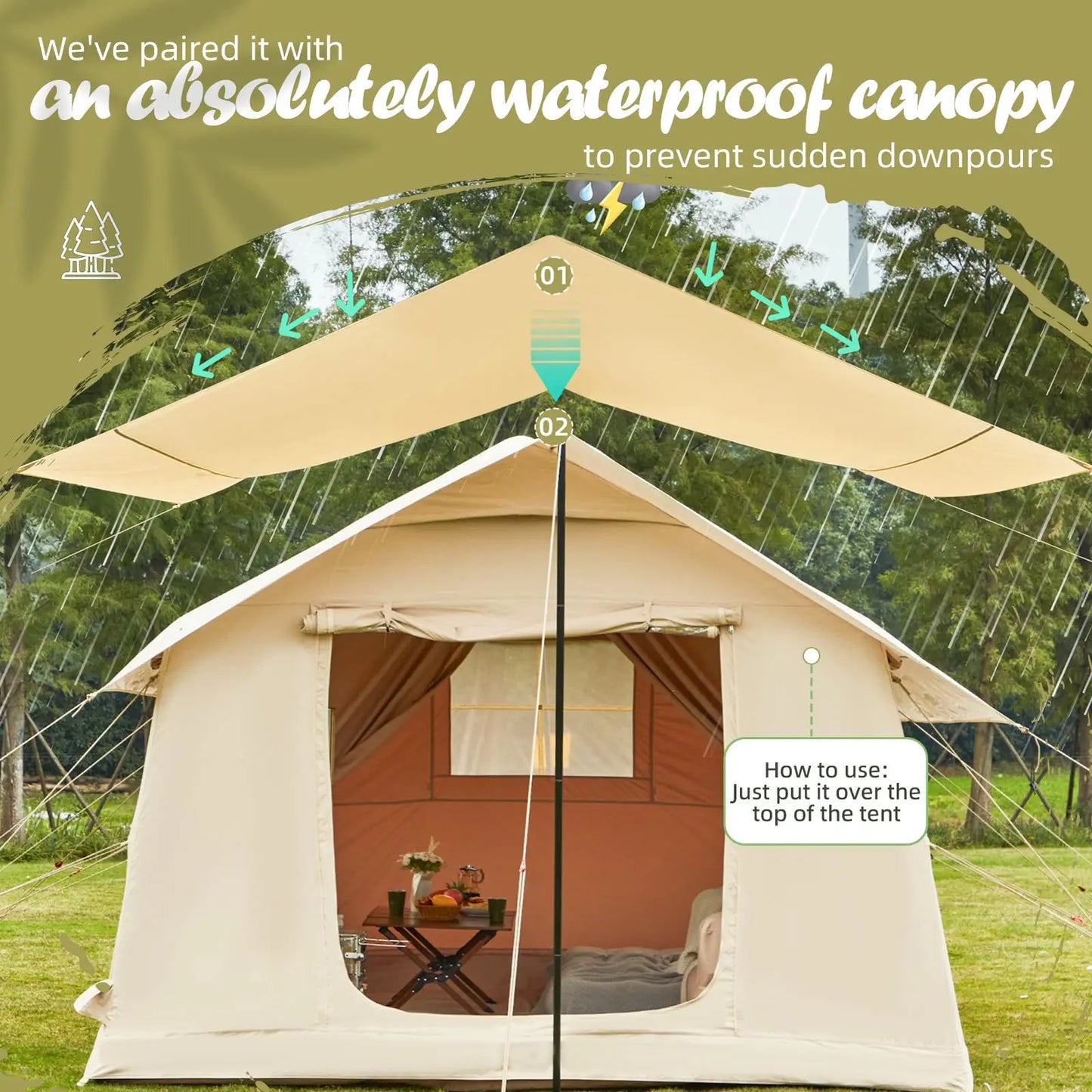 10-12 People Inflatable Tent for Camping 129 sqft Large Inflatable Tent, Easy Setup Glamping Tent with stove jack ,4 Season Tent