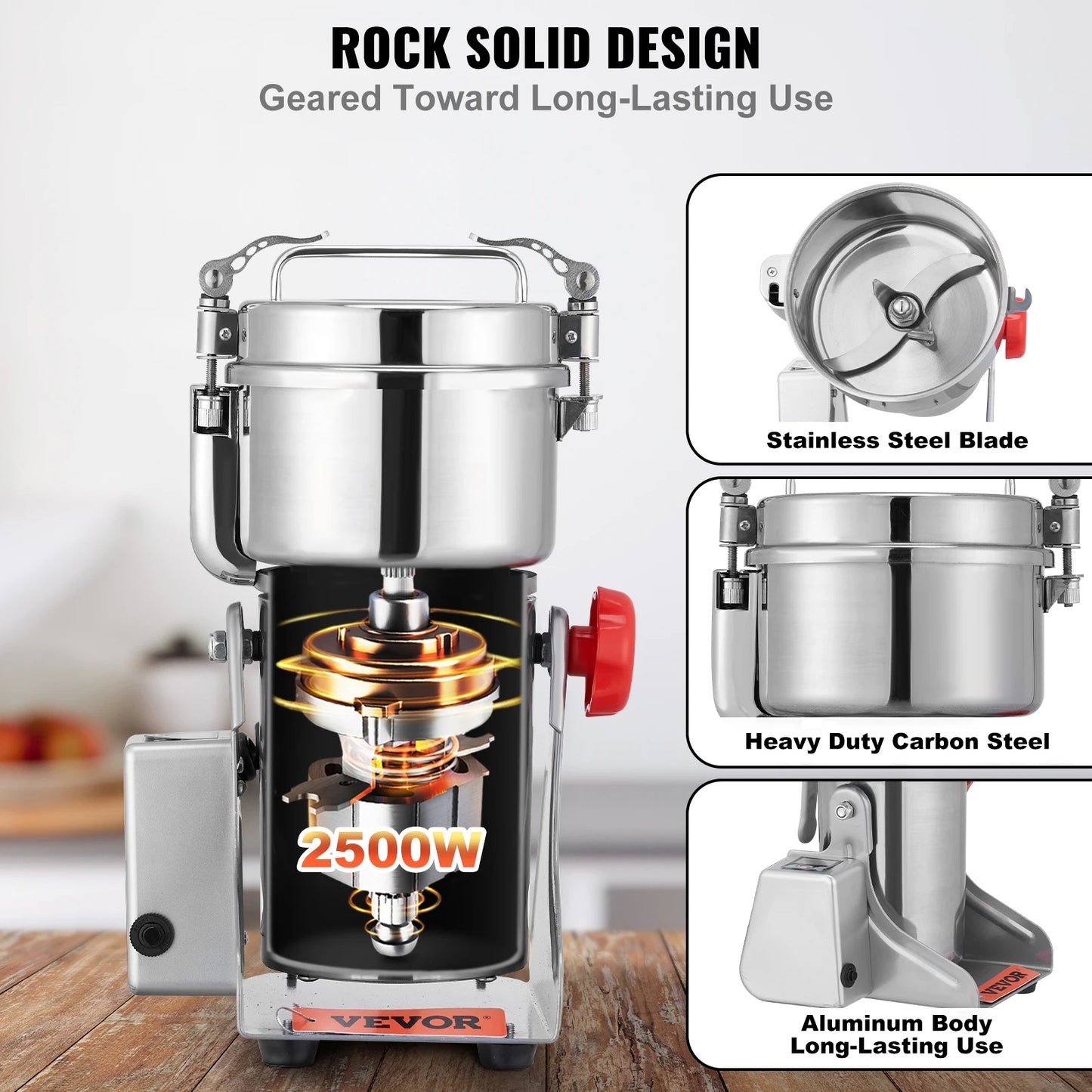 VEVOR 150-2500g Electric Grain Mill Grinder Commercial Swing Spice Grinders for Dry Herbs Grains Spices Cereals Coffee Corn