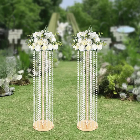 2 Pcs Wedding Centerpieces Flower Vases 35.4" Tall Chandelier Crystal Vase Gold Metal Flowers Stand for Party Tables Decorations