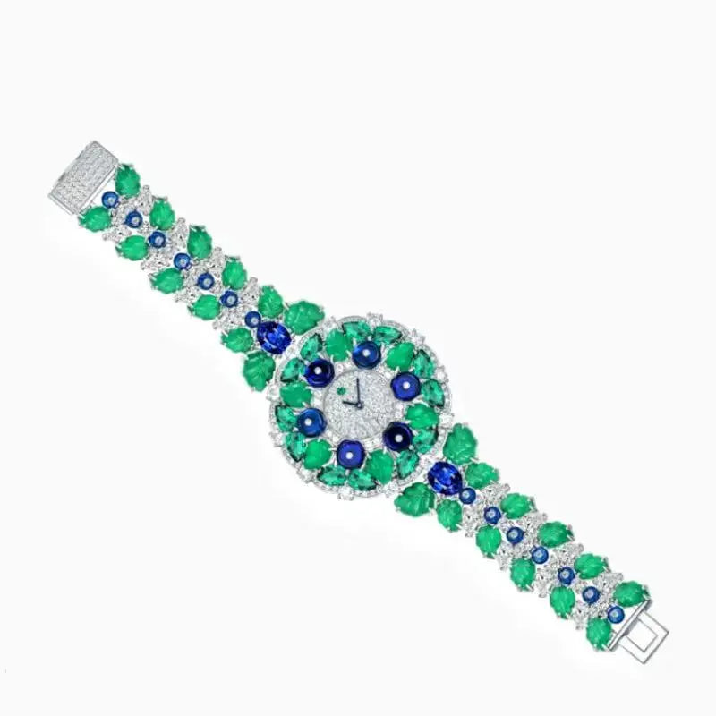 ZOCA Luxury Woman Bracelet Gemstone Wristwatch 925 Sterling Silver Original High Quality Bracelet Elegant Woman Quartz Watch