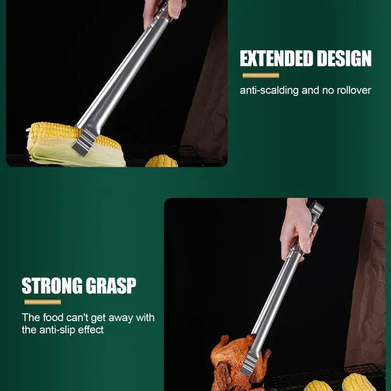 Grilling Tongs For Outdoor Grill Heavy Duty Thickened Long Metal Tongs Ergonomic Kitchen Gadget For Food Meat Sausage Fish