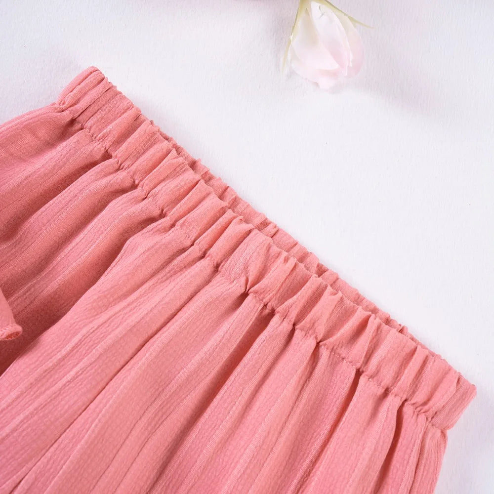 2pcs Toddler Girl Summer New Solid Colour Suit Casual Sleeveless Ruffle Top + Wide Leg Trousers Suit Children's Trend Clothing