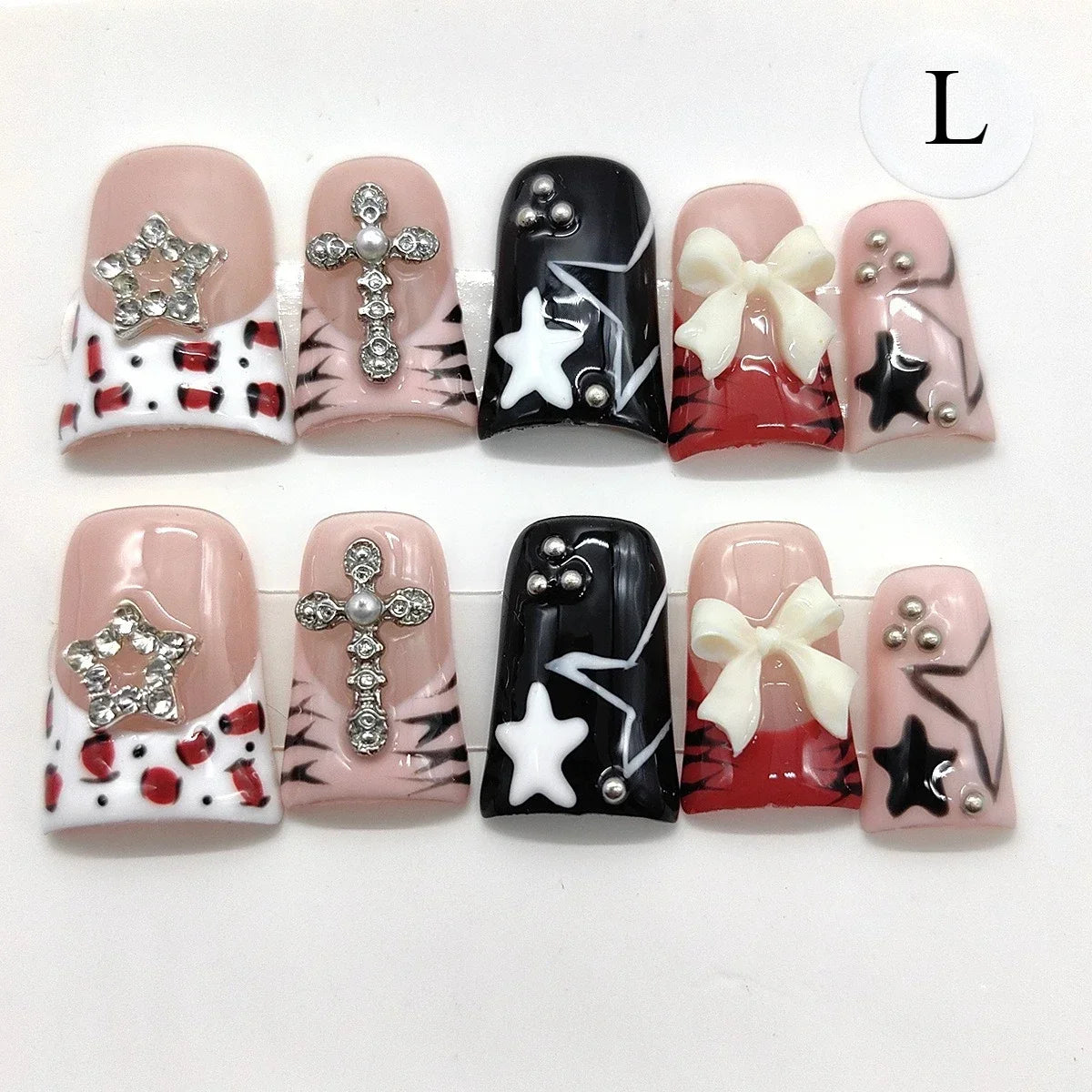 10pcs Handmade Duck Press on Nails Y2K False Nails Leopard Print Fake Nail Tips Short French Design Ins Spice Girl Wearable