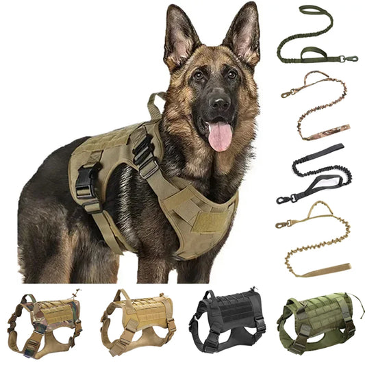 Big Dog Harness Vest Breathable Easy Handle Tactics Dog Collar Medium Strong Nylon Elastic Pet Dog Leash
