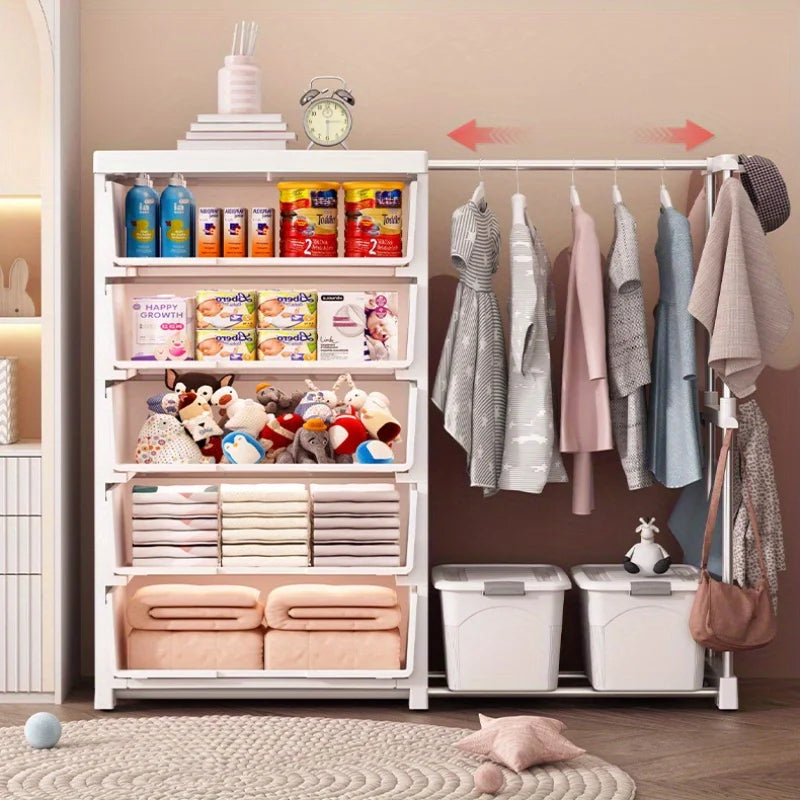 5/6-Tier White Wardrobe with Extendable Hanger - Large Space & Partitioned Storage Wardrobe for Bedroom, Dormitorie