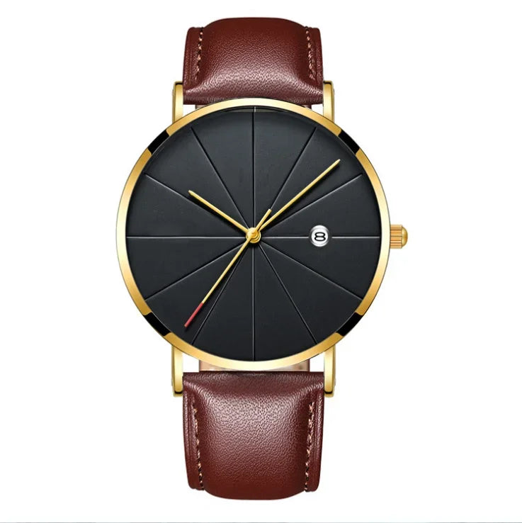 Men Watch Luxury Set Fashion Business Brown Quartz Wrist Watches for Men Gift Set Creative Waterproof Quartz Classic Watch
