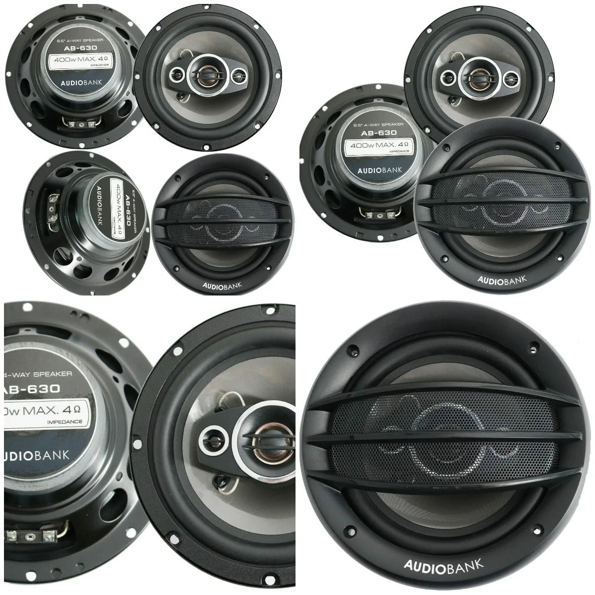 4X AB-630 800W 6.5' Coaxial Car Speakers with 2x15 Piezo Tweeters, 65-20000 Hz