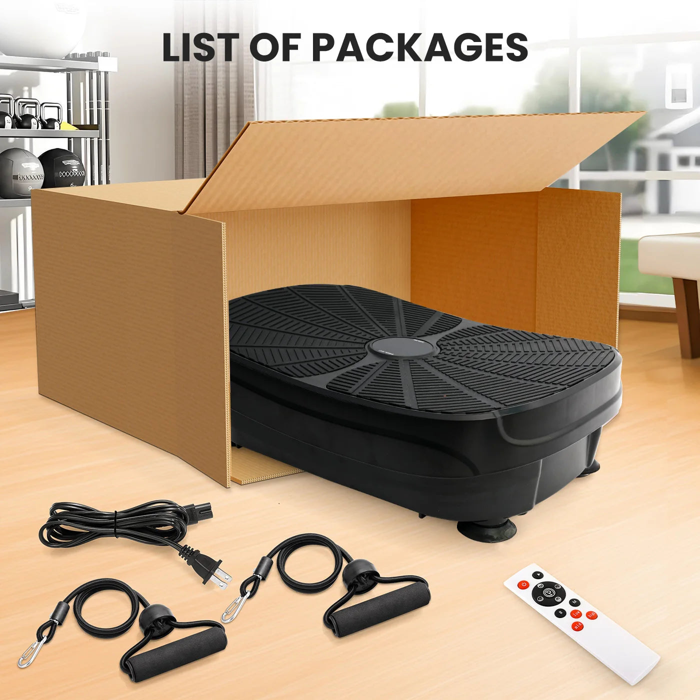 Vibration Plate Exercise Machine Whole Body Workout Power Vibration Fitness Lazy Slimming With Resistance Bands Remote Control