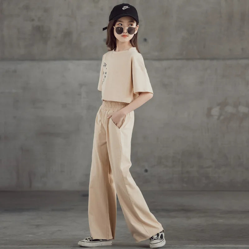 New Spring Summer Teenager Girls Clothing Sets Children Short Tops T Shirt And Pants 2Pcs Kids Tracksuit 5 6 8 10 12 14 Years