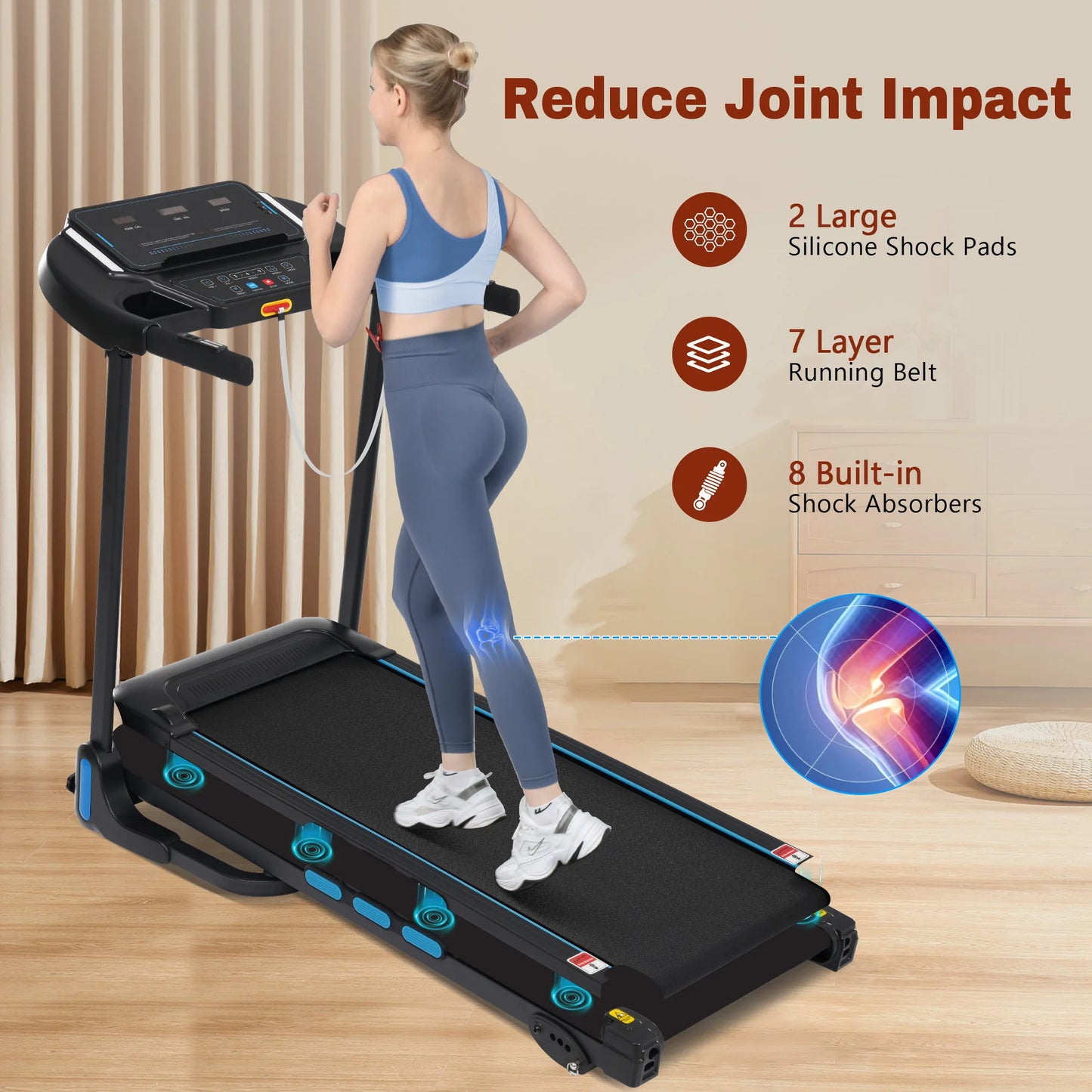 Auto Foldable Treadmills for Home 3.5HP Hydraulic System with Incline 10MPH Max 350Lbs Heart Rate Sensors USB Charge Bluetooth