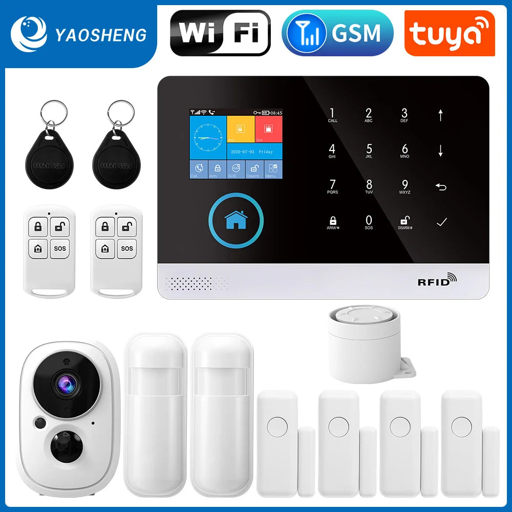 Wireless Security-Protection WiFi+GSM/4G&2G Smart Home&Tuya App Alexa Home Security Alarm System 433Mhz Remote Operation