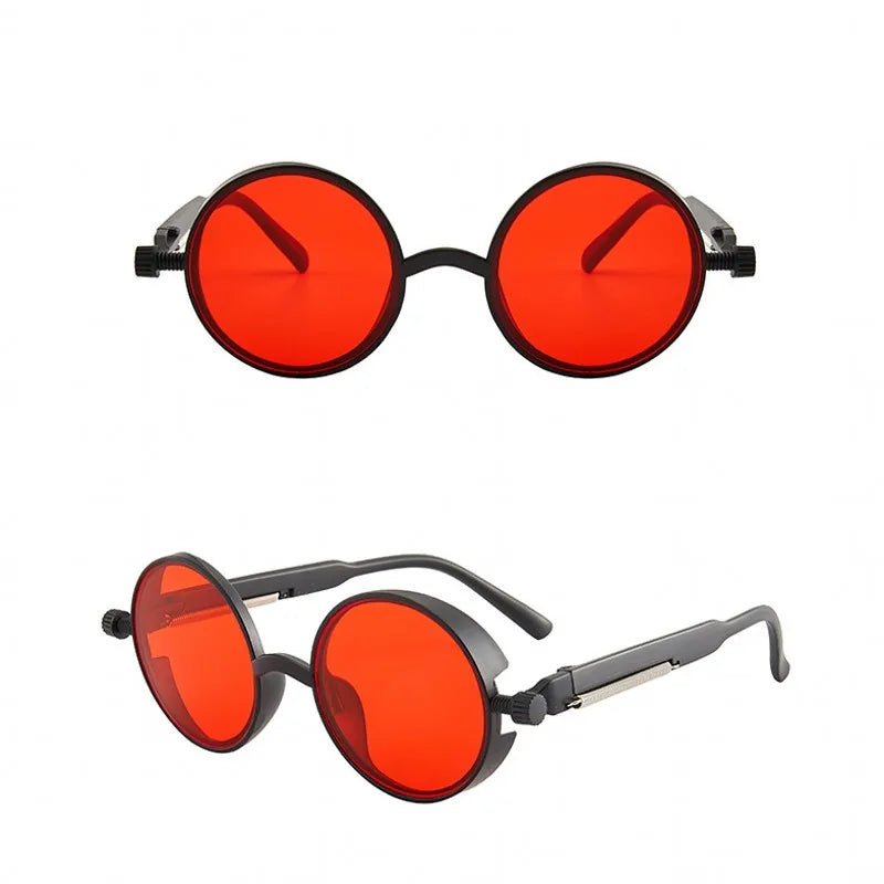 Gothic Steampunk Sunglasses Men Round Red Lens Punk Sun Glasses High Quality Metal Frame Sun Glasses Women UV400 Shades