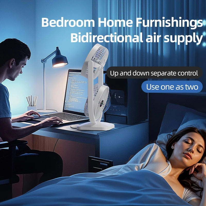 2 - in - 1 Double - Headed Fan: Ideal for Indoor & Outdoor, Separate Up - Down Control, Bidirectional Cooling