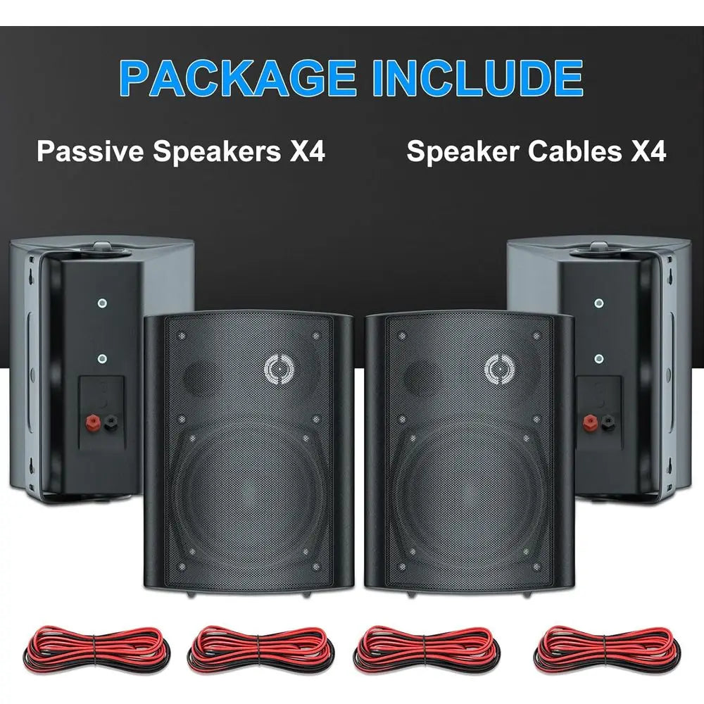 5.25 Inch 600W Waterproof Indoor/Outdoor Wall Mount Speakers - Ideal for Patio, Garden, Home Theater (2 Pairs, Black)