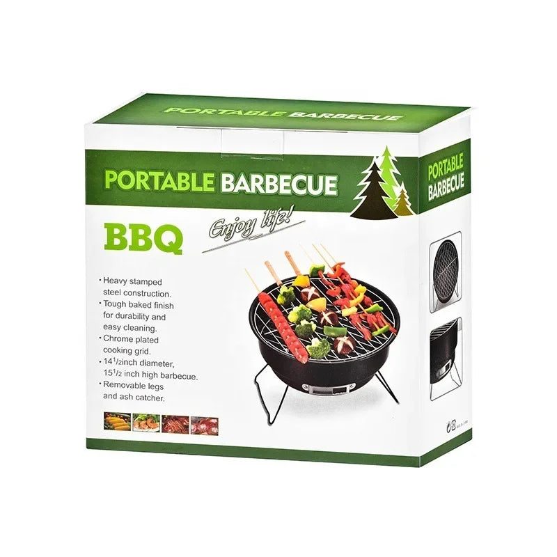 Portable Round Barbecue Grill Small Outdoor Circular Ice Pack Stove Grill Set with Handle for Home Kitchen BBQ Picnic Camping