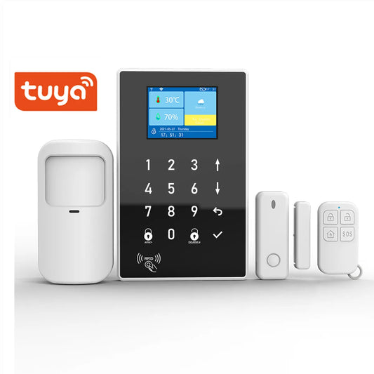 2.8Inch Tuya SmartLife GSM+WIFI Home Security Burglar Alarm System RIFD Touch Keypad PIR Motion Sensor Door Contact Alarm Sensor
