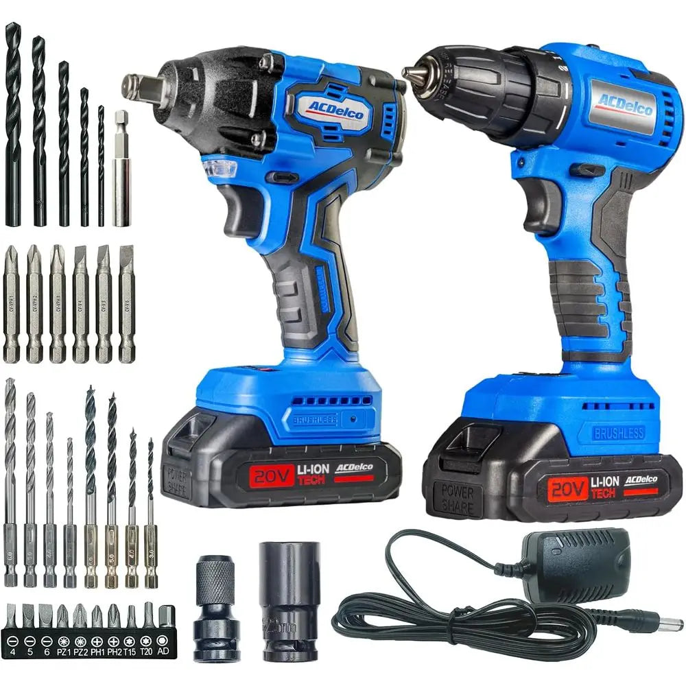 20V 2 Tool Power Tool Combo Kit with 2 Batteries and Included Brushower Tool Set