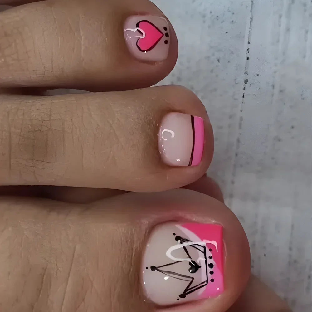 Summer Beach Toe False Nail Press on Nails 24 Pcs Fake Nails Set Shell Design Decorated Toe Nails Acrylic Stick on Toe Nail