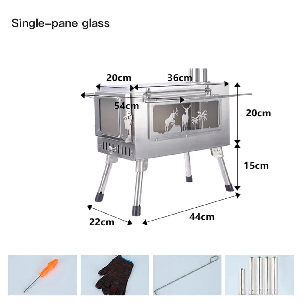 Portable Foldable Wood Stove Stainless Steel Heat-Resistant Tent Heater  Light Outdoor Camping Cookstove