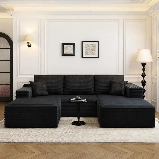 107.5" Cloud Modular Sectional Sofa with 1 Ottoman,Modern Minimalist Upholstered Couches, Comfort U Shaped Sofa for Living Room,