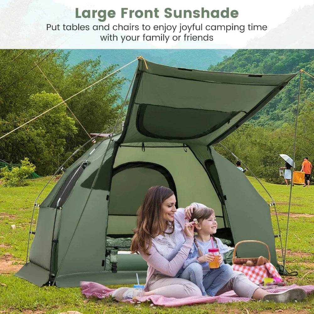 1-Person Waterproof Camping Tent Cot with Air Mattress, Pillow, Sleeping Bag