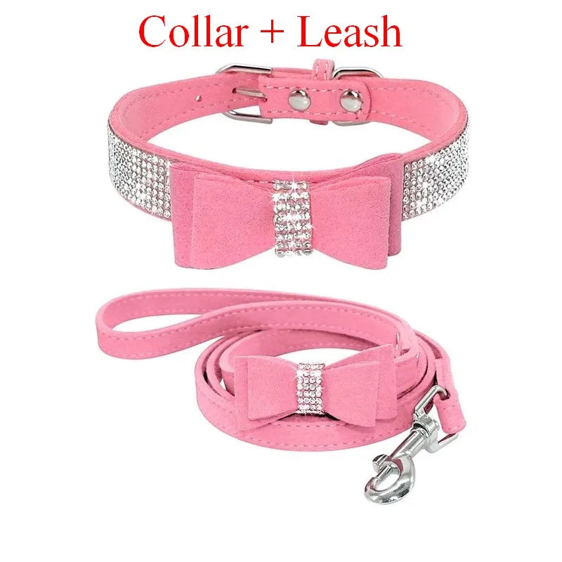Pet Dog Velvet Leather Collar Leash With Rhinestone Bling Blink Butterfly Fashion Pet Leash Accessories Blind Drop Shipping