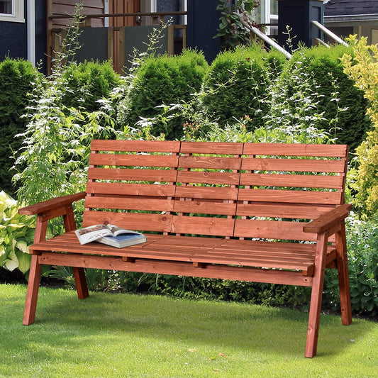 Outsunny 2 Seater Wooden Garden Bench with Convertible Middle Table, Outdoor Three-Seater Bench for Patio, Park, Porch, Orange