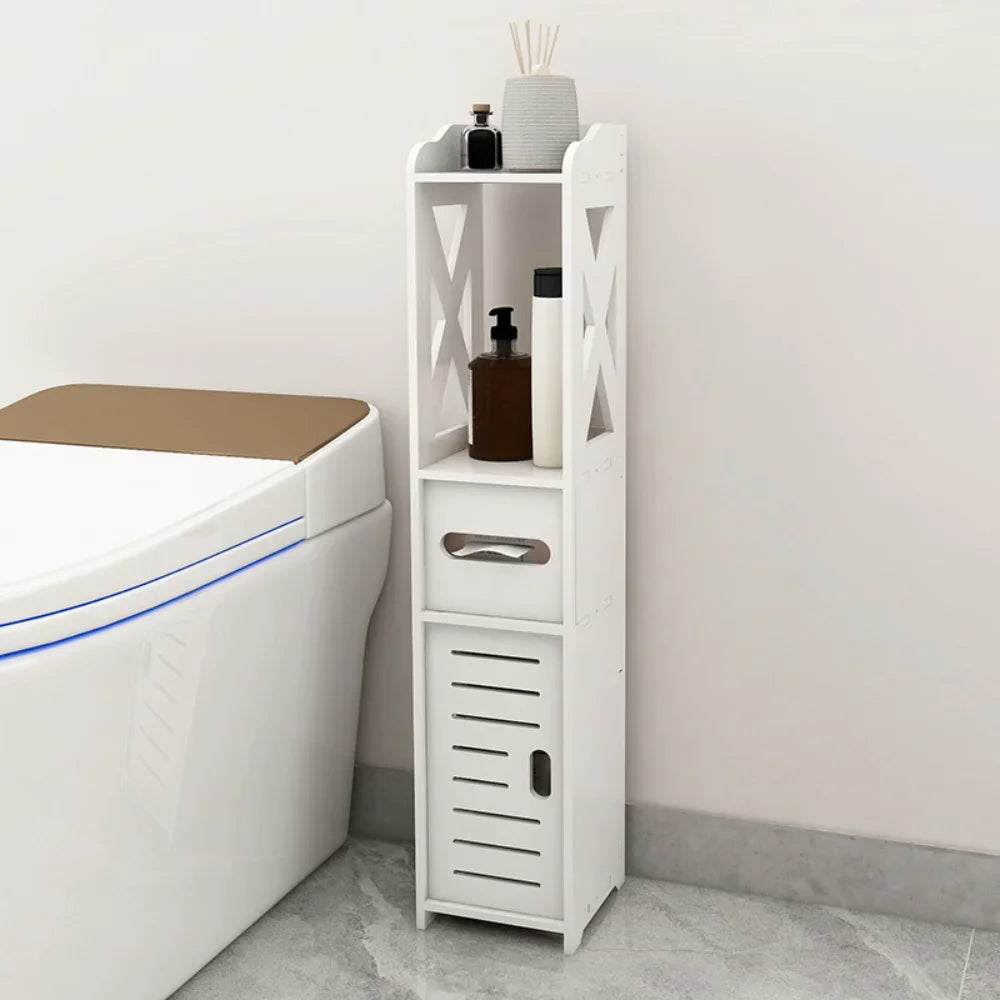 Bathroom Storage Cabinet Toilet Paper Narrow Holder Stand Save Space Multi Layered Bathroom Cabinet Large Capacity Storage Shelf