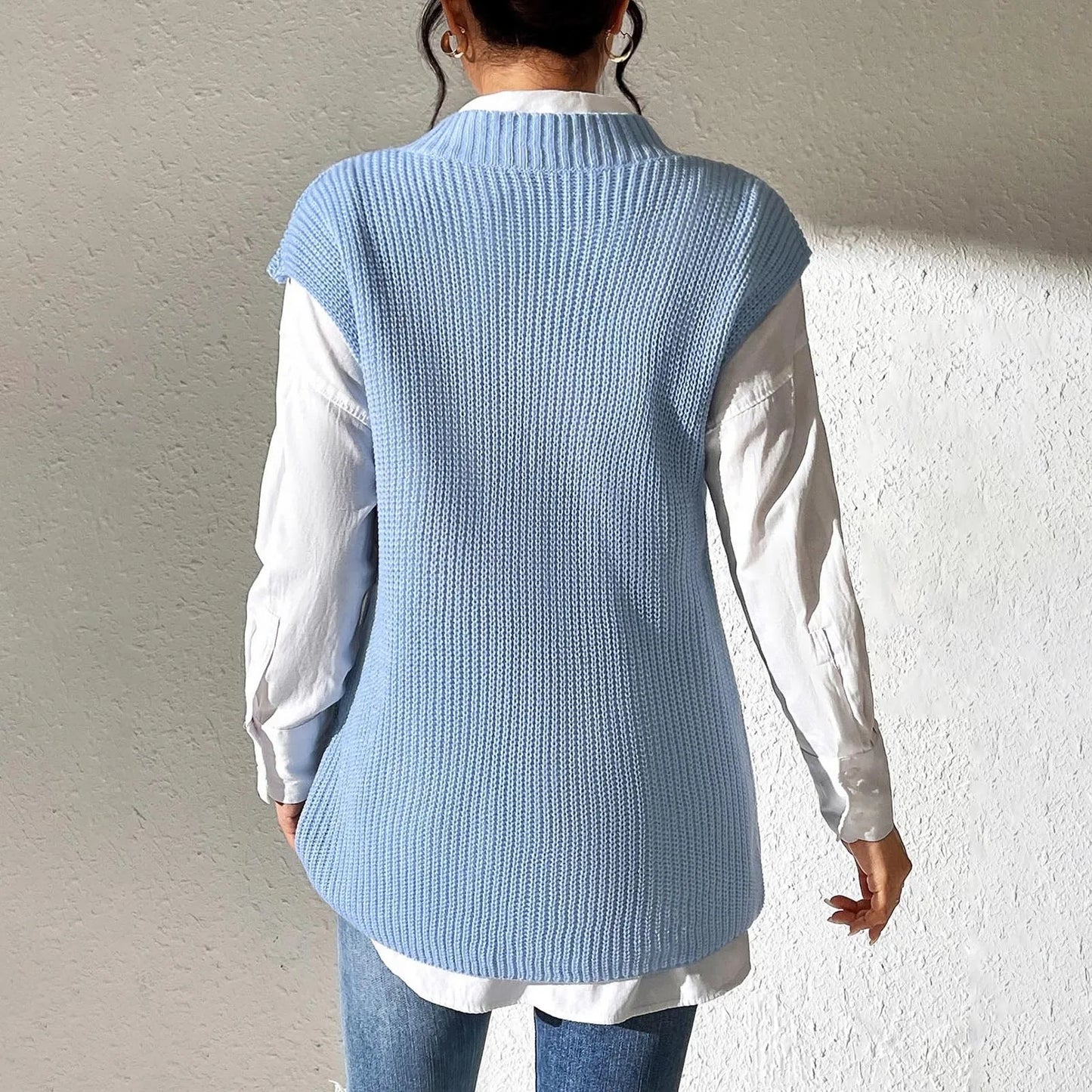 Women's Solid Color Sweater Vest Loose V Neck Pullover Sweaters for Women Graphic Pullover Sweaters for Women Zip Pullover Women